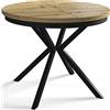 AlpiMeble BERGO - Tavolo rotondo per sala da pranzo allungabile, diametro: 90 cm/170 cm, colore marrone opaco, con gambe in metallo di colore nero