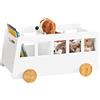 SoBuy Portagiochi Carrello Libreria per Bambini, Organizzatore di Libri a 2 Scomparti con Ruote per Asilo Nido, Bianco, KMB41-W