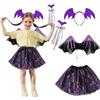 FYZSJWL Costume Carnevale Pipistrello4 pezzi, Kit Pipistrello Ragazza, Costume Pipistrello Bambina, Costume Halloween Bambina, Per Feste di Halloween