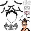 Leonshco 14 pezzi accessori per costume di Halloween con piume pipistrello Halloween cerchietto per capelli veneziano Masquerade Adesivi temporanei per tatuaggi vampiri Cerchietti per capelli