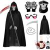 TaimeiMao Costume Halloween per Bambini Adulti,Costumi Grim Reaper con occhi luminosi,Sangue Finto,Cappuccio,Guanti,Falce,Mantello di Halloween per Cosplay Carnevale Feste