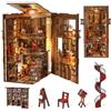 MiniCity Kit per angolo libri, fai da te in miniatura per casa delle bambole, kit 3D in legno, fermalibri, decorazione con luce LED, per ragazzi e adulti (biblioteca dell'abbazia)