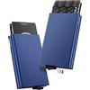 VULKIT ALPHA Portacarte di Credito da Uomo Anti RFID Portafoglio Metallo Custodia Doppio Automatico Porta Carte Credito Alluminio Rigido 10-14 Carte (Blu Navy)