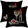 Generic Set di 2 federe per cuscini di lusso, nero e oro, eleganti con stampa di rossetto, per autunno e vacanze, per casa, divano, letto, 45,7 x 45,7 cm