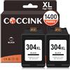 COCCINK 304XL Cartuccia per HP 304 Nero per Deskjet 3750 3762 3700 2600 3760 3752 2620 2621 2622 2630 3720 3724 3730 Envy 5000 5010 5020 5030 5050 5032 5055 Cartucce per HP 304 XL Nero(2-Pack)