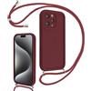 Coalbooliy Cover per iPhone 15 Pro Max 6,7 con Cordino per Cellulare, Custodia Silicone con Regolabile Collana Sottile Morbida Case Protezione della fotocamera Antiurto con Necklace, Rosso