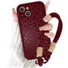 Coalbooliy Cover con Cordino per iPhone 13 6,1'', Silicone Morbido Custodia Aesthetic Leopardo Rosso Automne Mädchen Modello Disegni Collana Universale Protezione Fotocamera Protettiva Case, 02