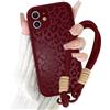 Coalbooliy Cover con Cordino per iPhone 12 6,1'', Silicone Morbido Custodia Aesthetic Leopardo Rosso Automne Mädchen Modello Disegni Collana Universale Protezione Fotocamera Protettiva Case, 02