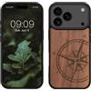 kwmobile Custodia Compatibile con Apple iPhone 17 PRO Cover - Back Case in Legno con Bumper in Silicone TPU - Bussola Vintage Marrone Scuro
