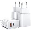 sccvee [3 pezzi] Caricatore USB-C, 20W 2 porte alimentatore di rete compatibile con 11/12/13/SE/14/15/16 Pro Max, USB-A+C PD3.0 caricabatterie rapido, spina di ricarica tipo C (senza cavo di）