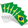 AhfuLife Brasile Bandiere Tenute a Mano, 15 Pz, Mini Bandiera Brasile 14x21 cm, con Palo Bianco 30 cm per Festa Nazionale, Coppa del Mondo, Decorazioni per Calcio e Feste Sportive