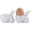 WW STYLE Set di 2 portauovo in ceramica di alta qualità, design grazioso coniglio, in porcellana, per uova e stoviglie da cucina, regalo di compleanno, Pasqua, Natale, famiglia, amici e bambini