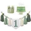 GlamRays 1 Compleanno Seggiolone Banner Decorazione Party Verde per Bambini Ragazze e Ragazzi Baby Shower Cameretta (con 1 Insegne in Legno "One")