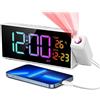 Netzu Sveglia digitale con proiezione, sveglia con proiettore a 350°, termometro, data, display RGB, 10 suonerie, snooze, 4 luminosità, 4 volumi, manuale DST, sveglia rumorosa camera da letto