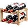 Fangehong Portabottiglie in Legno, 2 Ripiani 4 Bottiglie Portavino, Autoportante Scaffale Porta Bottiglie di Vino, Vino Conservazione Supporti per Casa Cucina Dispensa Cantina Bar (A)