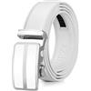 ITIEZY Cintura Uomo Bianca in Pelle, Cintura a Cricchetto Senza Buchi, Regolabile con Fibbia Automatica, Larghezza 35 mm, Misura Personalizzata