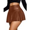 Maeau Gonna corta in pelle da donna, minigonna plissettata a linea PU, gonna corta in finta pelliccia minigonna da clubwear a pieghe taglie S-XXL, Nero , XL