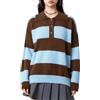 YYDSTYLE Maglioni autunnali da donna eleganti e accoglienti a contrasto di colore a righe larghe colletto rovesciato maniche lunghe allentato casual maglia top, Blu, M