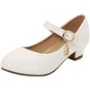 Luckywaqng Sandali per bambini, scarpe da sera Mary Jane, scarpe basse, eleganti da comunione, con cinturino in pelle, con tacco, per cosplay, per feste, bianco, 34 EU