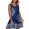 elescat Abito estivo da donna, casual, con scollo a V, senza maniche, tasche, da spiaggia, Blu Bianco Boho, L