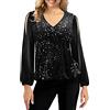 Kobilee Top Donna Elegante Brillantini Cerimonia Taglie Forti Camicia Maglia Paillettes Curvy Cotone Invernali Blusa Rossa Top Paillettes Manica Lunga Scollo a V Camicette