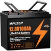 MFUZOP 12V100Ah LiFePO4 Batteria Group 24, 100A BMS, MAX 1280W Potenza, 8000-15000 Cicli Deep Cycle, Supporta Collegamento in Serie/Parallelo, per Camper, Sistema Solare Domestico