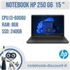 HP Notebook HP 250 G6 Cpu i3-6006u Ram 8gb SSD 240gb Portatile 15" W11 Pro
