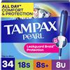 Tampax Pearl Tampons - Confezione da 34 assorbenti Super/Super Plus/ultra assorbenti, con applicatore in plastica senza BPA e treccia salvagoccia, inodore, 34 pezzi