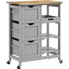 HOMCOM Carrello da cucina su ruote con piano in legno, 3 cassetti e piano rimovibile — 67x37x85,5 cm, Grigio | Aosom Italy