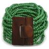 Avalaya Braccialetto flessibile multifilo con perline di vetro verde mela e chiusura in legno, lunghezza 18 cm, Misura unica, Legno, vetro
