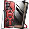 Tongate - Cover magnetica per Samsung Galaxy S25 Ultra, con pellicola protettiva per la privacy, compatibile con MagSafe, protezione di alta qualità per fotocamera, con supporto ad anello, rosso