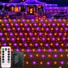 CCILAND 1,5 m x 1,5 m, luci a rete per Halloween, funzionamento a batteria, 100 LED viola arancione con telecomando, 8 modalità, timer nero, luci a rete per cespuglio, giardino, recinzione, patio