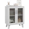 HOMCOM Credenza Moderna Multiuso con 2 Ante Trasparenti e 2 Ripiani, 61x35x75cm, Bianco|Aosom
