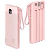 VRURC Power Bank 10000mAh con 4 cavi integrati Caricatore Portatile USB C Batteria Esterna Portatile LED Digitale Display con 4 uscite & 2 Ingressi compatibile con iPhone Huawei e Smartphone - Rosa