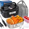 Nifogo Scaldavivande Elettrico 80W Lunch Box Elettrica 3 in 1 Contenitore Portavivande 1,5L l'ufficio, casa, Auto, Camion 12V 24V e 230V con Grigio Borsa isolante e Set di Posate(Nero)