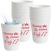 Qxcv Young & Sweet Only - 17 bicchieri di plastica da 470 ml, motivo: regina danzante, 17 bicchieri riutilizzabili Happy 17th Birthday Drinkware Cheer 17 anni decorazione per feste 12 pezzi, bianco