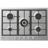 Candy CHG74WX Piano Cottura Incasso 5 Fuochi, 75 cm, Acciaio Inox, Griglie in Ghisa, bruciatore alta potenza Wok