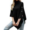 Generic Maglione a collo alto da donna, lavorato a maglia, maglione a sciarpa, da donna, con poncho a collo alto, con decorazione a maglia, poncho, 01-nero., Taglia unica