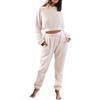 JOASDAO Set pigiama invernale con cappuccio corto da donna in pile peloso pullover top e pantaloni caldi pigiama loungewear indumenti da notte, bianco, S