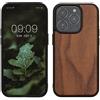 kwmobile Custodia Compatibile con iPhone 15 Pro Cover - Protezione in Legno per Smartphone - Back Case con Bumper in Silicone TPU - marrone scuro