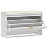 HOMCOM Panca Scarpiera con Ripiano Interno, in Legno e Tessuto Effetto Lino, 80x26x47.5 cm, Bianca e Beige