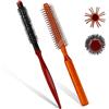 Mozeat Lens Piccola spazzola rotonda per asciugatura, 2 pezzi, mini spazzole a rullo Quiff portatili, spazzola rotonda da viaggio con manico in legno e setole in nylon, spazzola per capelli arricciati, capelli