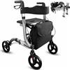 OrtoPrime rollator deambulatore 4 ruote pieghevole leggero - deambulatore per anziani con seduta, freni, schienale e portabastone - girello anziani da esterno e interni
