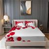 Generico Completo letto Matrimoniale con lenzuolo sopra morbido e confortevole (160x190x30 cm) e 2 federa, motivo Rosa Rossa Petali, in microfibra spazzolata senza rughe, Bianco
