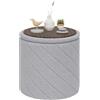 PINPLUS Pouf Contenitore Rotondo Pieghevole, in Teddy Bouclé, con Coperchio Ribaltabile come Tavolino, per Soggiorno e Camera, Ø 43 x 45 cm, Grigio