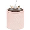 PINPLUS Pouf Contenitore Rotondo Pieghevole, in Teddy Bouclé, con Coperchio Ribaltabile come Tavolino, per Soggiorno e Camera, Ø 43 x 45 cm, Rosa