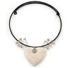 Avalaya Collana con ciondolo a forma di cuore in ceramica bianca anticata, lunghezza 40 cm, regolabile