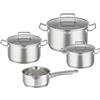 RÖSLE EXPERTISO Batteria di pentole, 4 pezzi, pentole universali di alta qualità, 3 pentole e 1 casseruola, acciaio inossidabile, coperchio in vetro, scala graduata interna, lavabile in lavastoviglie