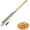 smallwell Set di spazzole e raschietti per forno per pizza da 53 cm - Spatola in acciaio inox, setole in ottone antigraffio, manico in legno - Pulizia con spazzole per alimenti per forni da esterno