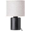 EDISHINE Lampada da Tavolo, Lampada da Comodino LED con Base in Legno Massiccio Nero & Paralume in Lino Color Sabbia, Compatibile E27 per Camera da Letto e Soggiorno, 30 cm, Lampadina LED 4W Inclusa